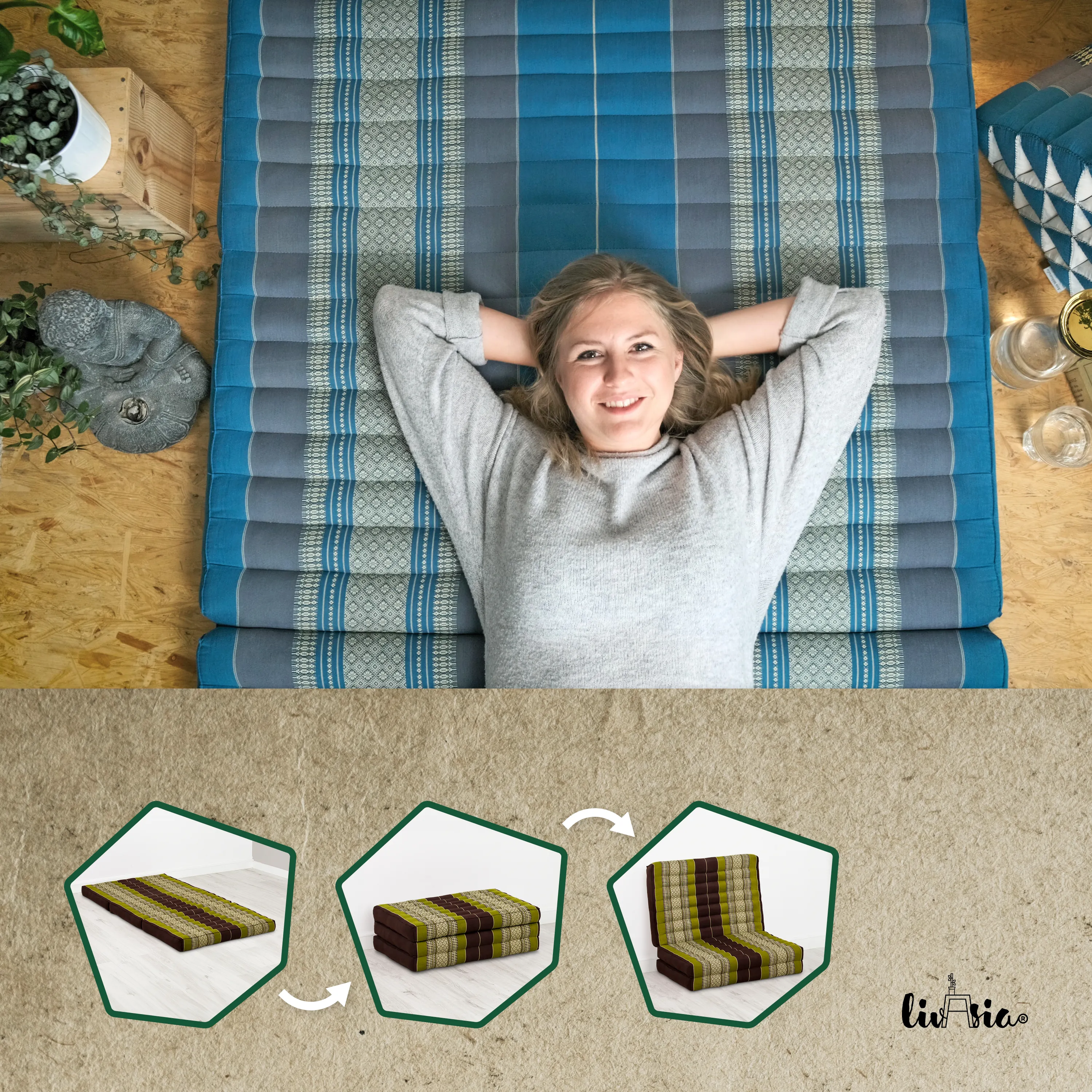 Matelas pliable pour enfant en kapok, 70 cm de large