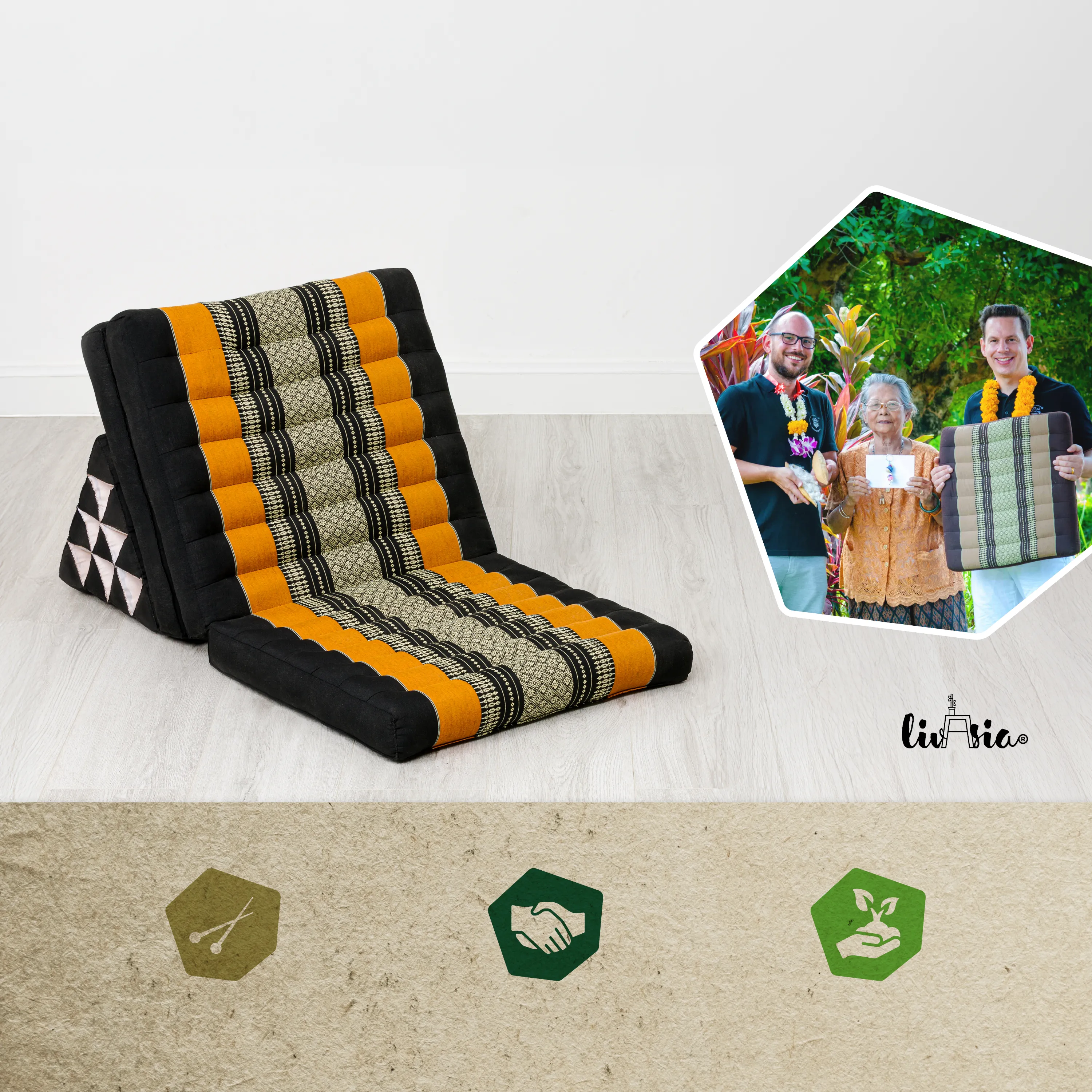 Coussin thaï avec matelas 3 parties en kapok, Classic