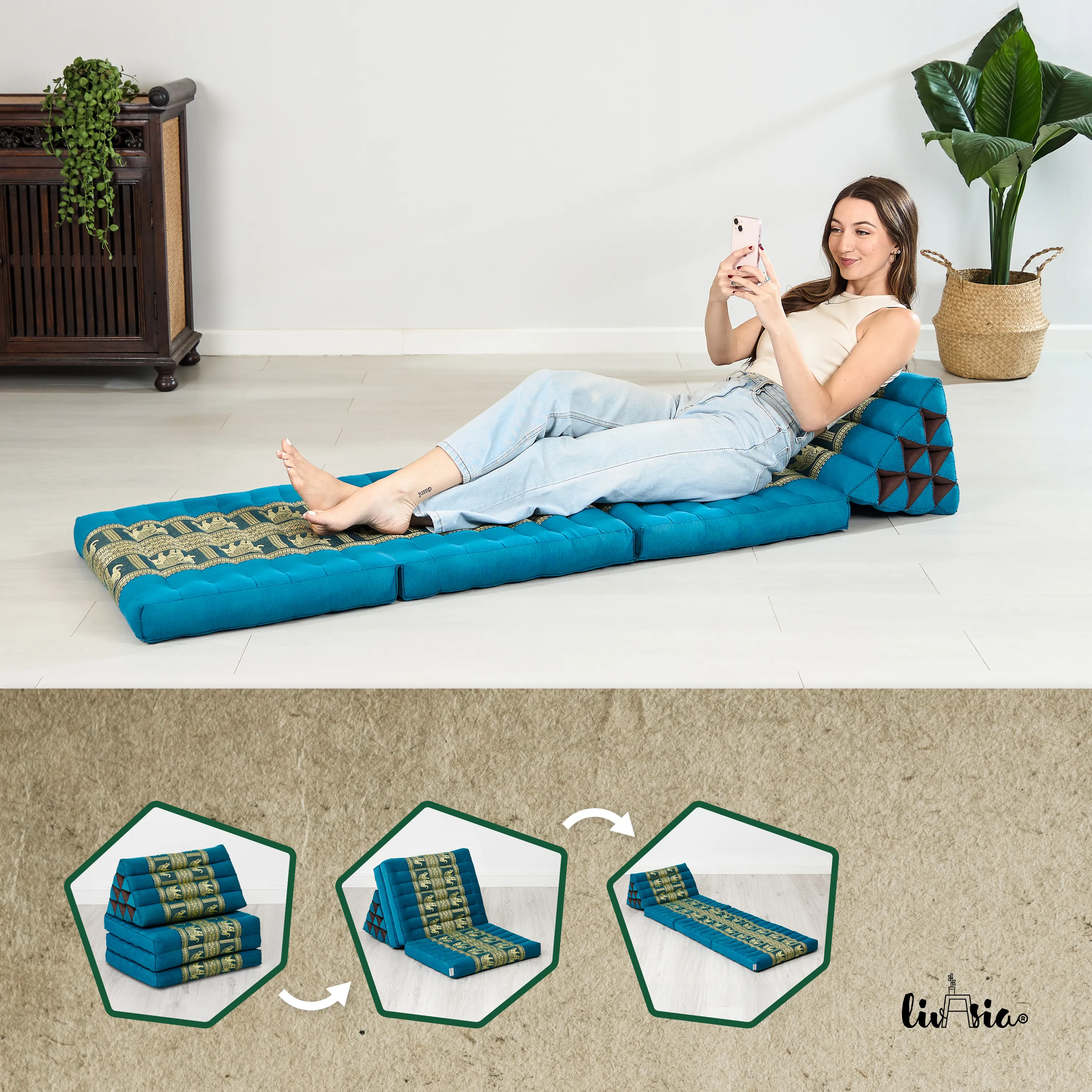 Coussin thaï avec matelas 3 parties en kapok, Deluxe
