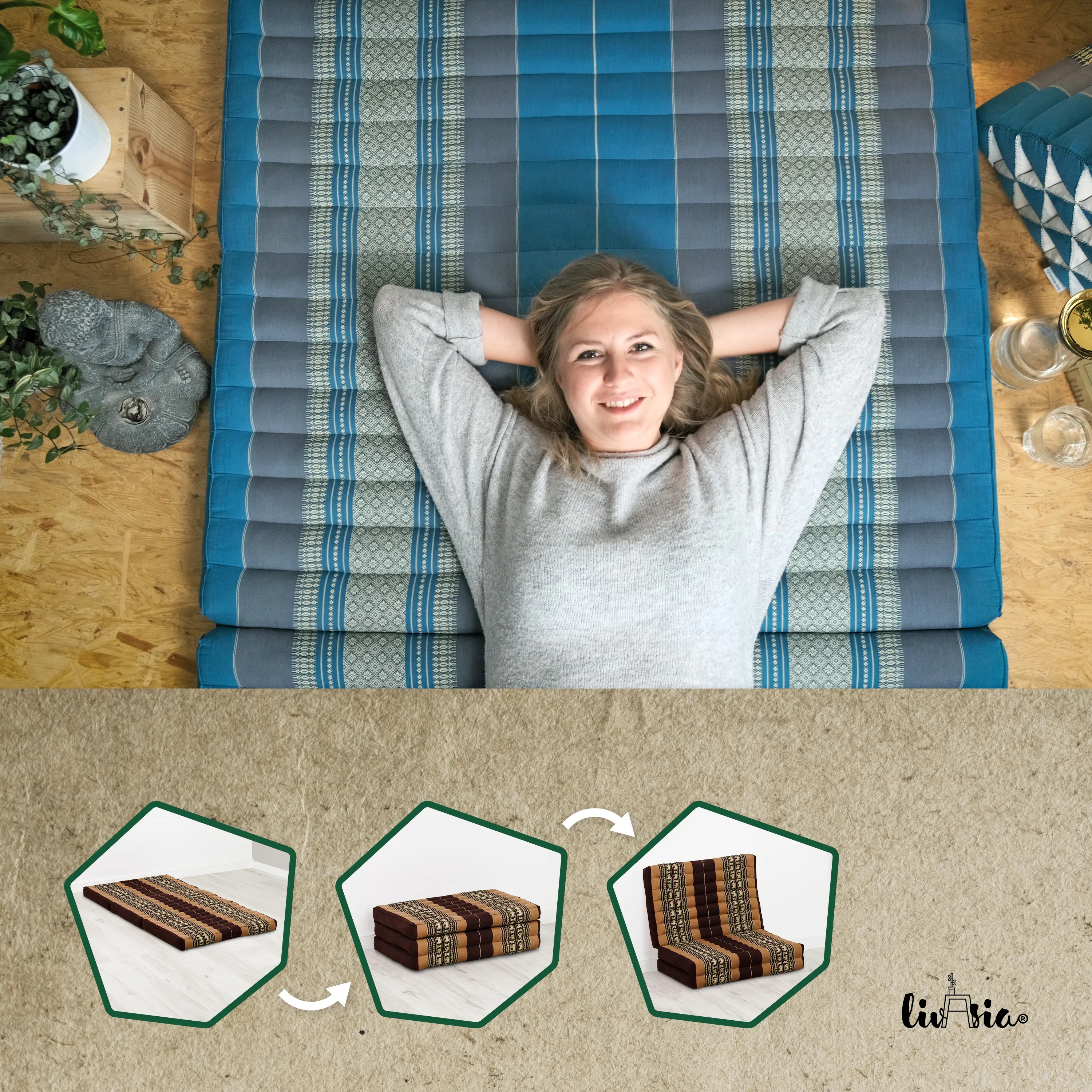 Matelas pliable pour enfant en kapok, 70 cm de large