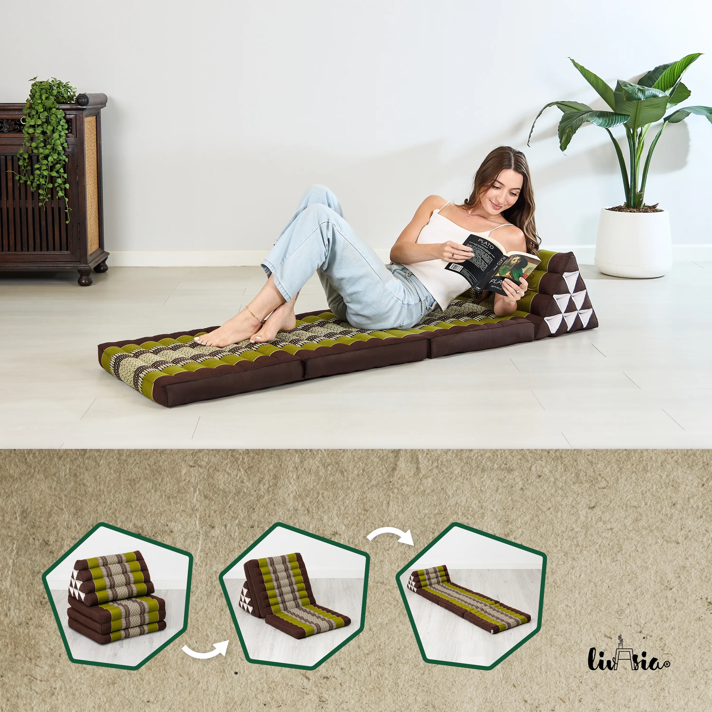 Coussin thaï avec matelas 3 parties en kapok, Classic