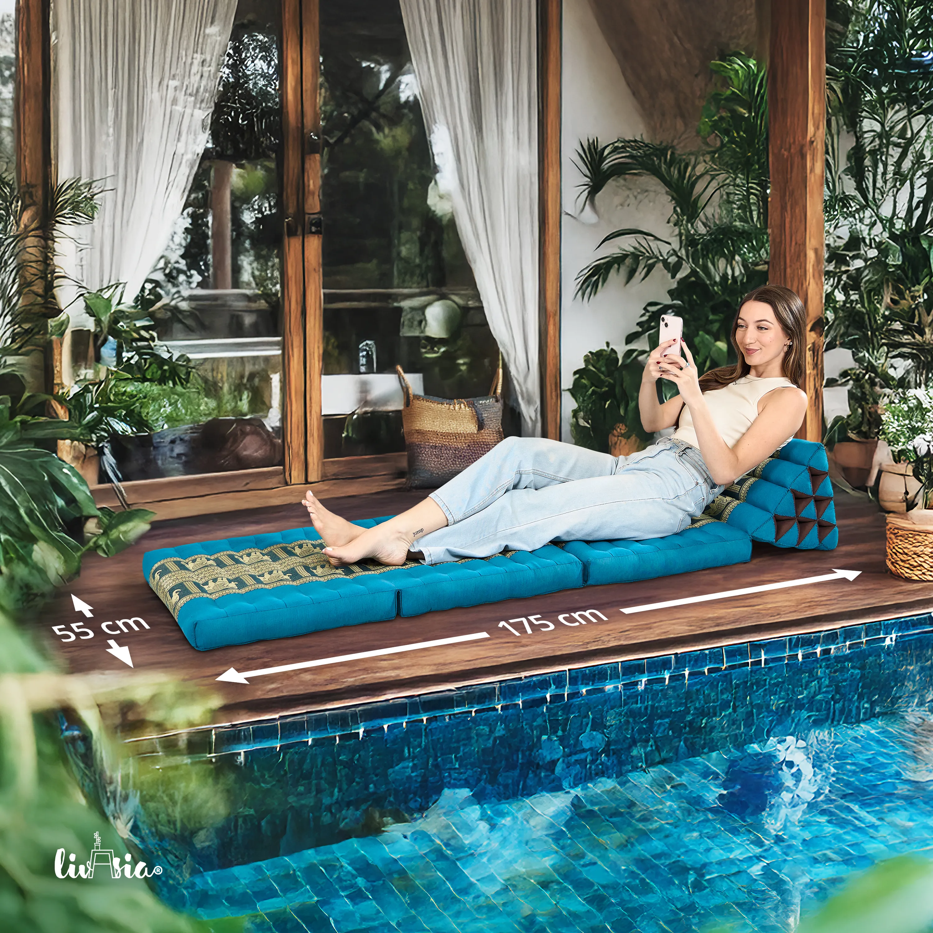 Coussin thaï avec matelas 3 parties en kapok, Deluxe