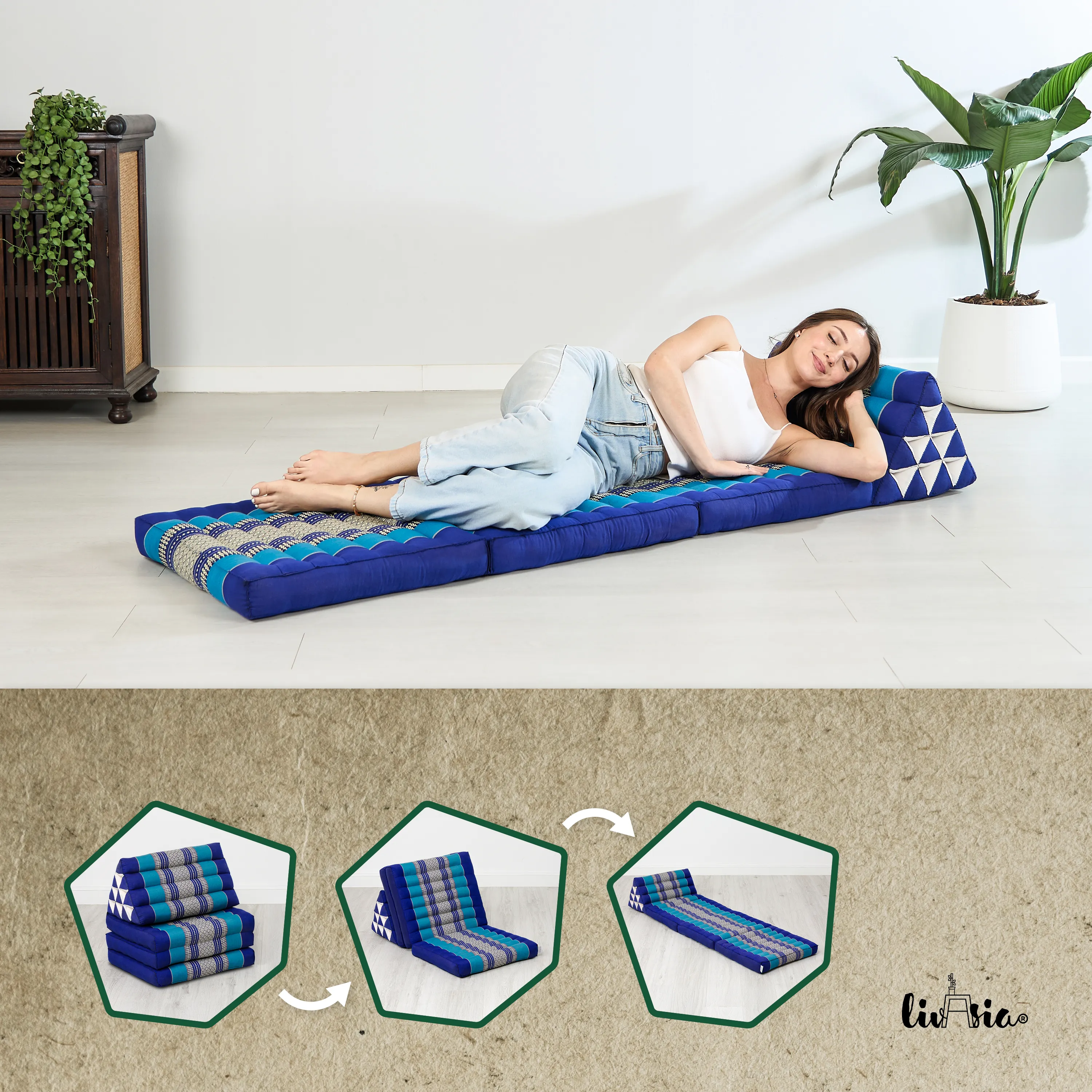 Coussin thaï avec matelas 3 parties en kapok, Classic