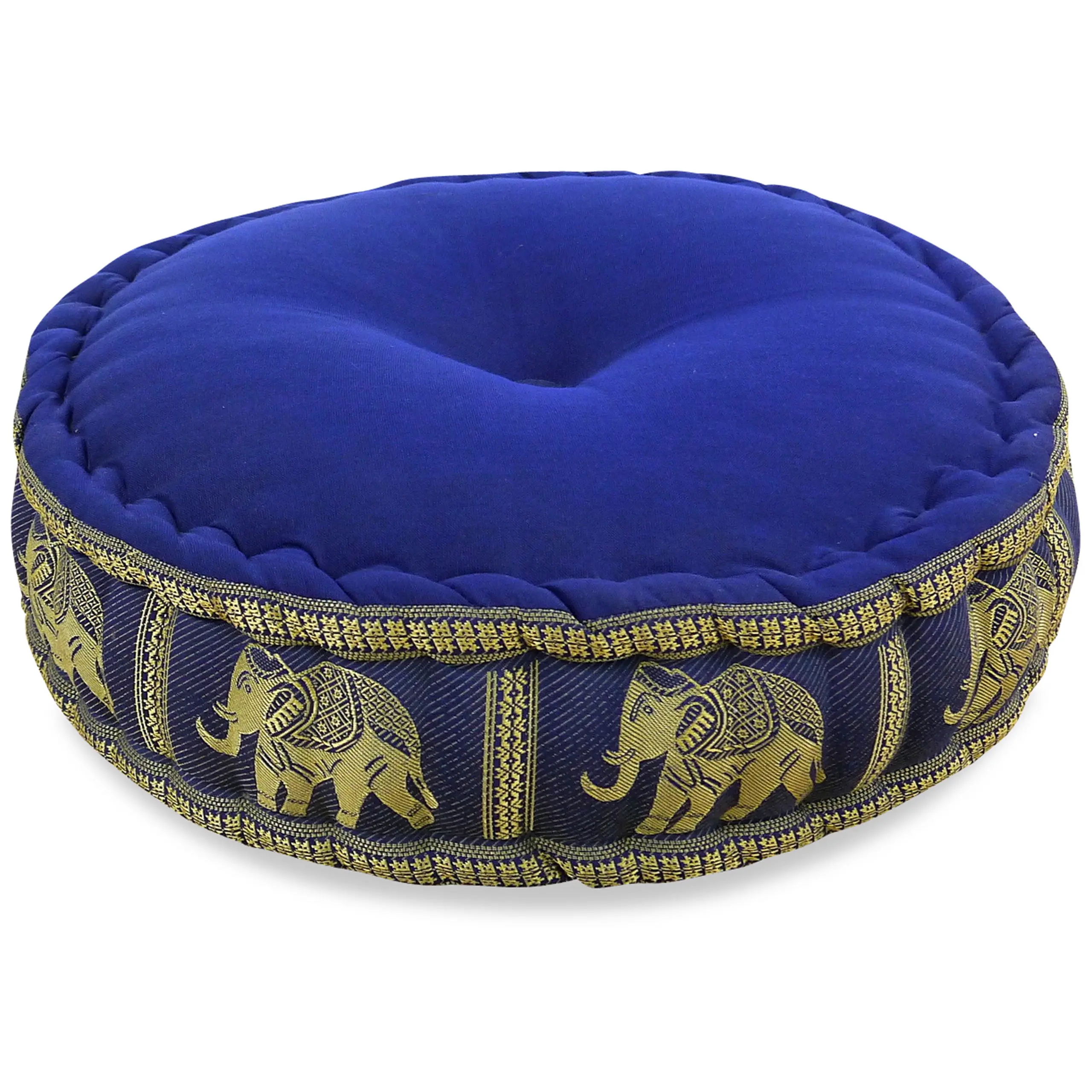 Zafu grande taille en kapok, Deluxe Bleu/Éléphants Soie 1021081656