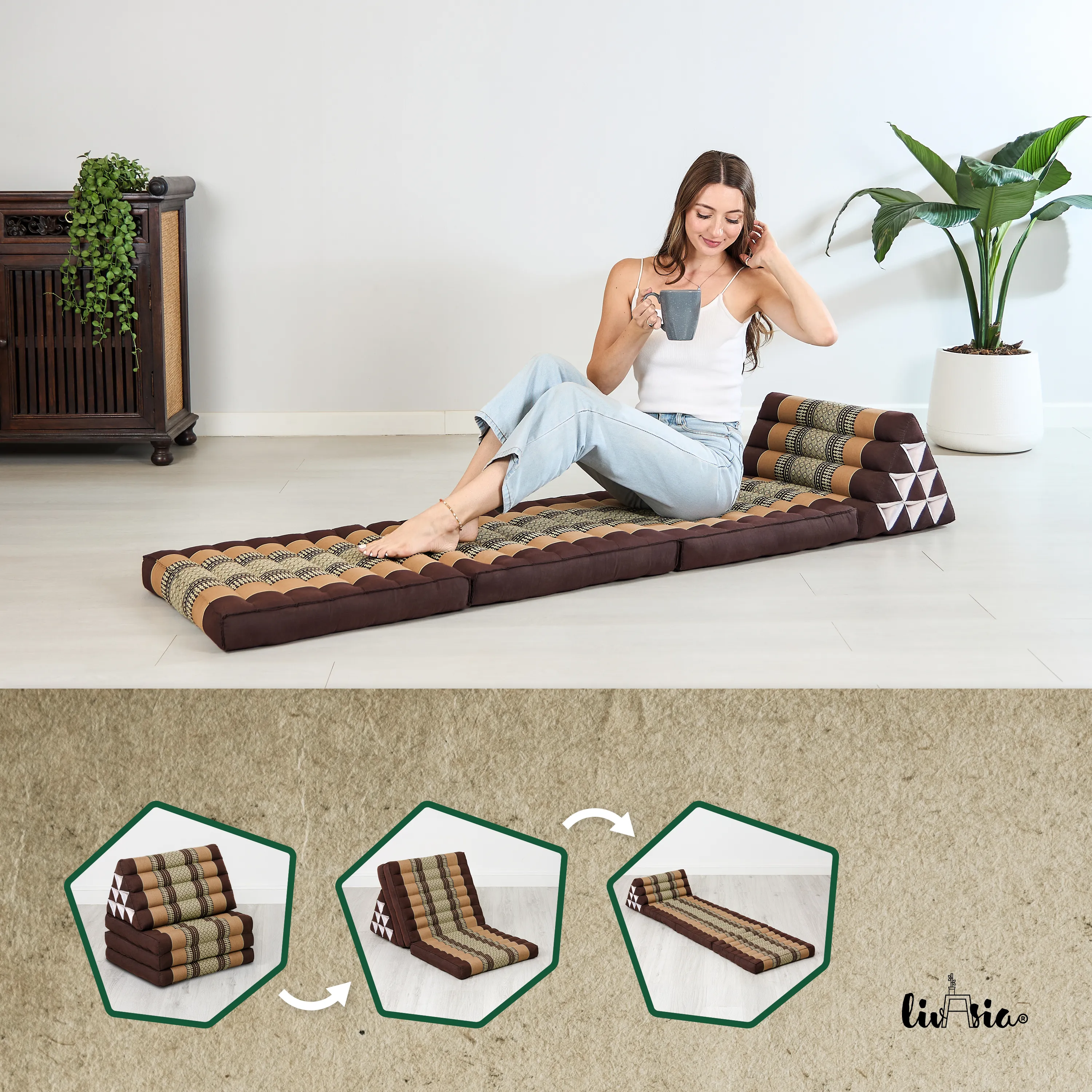 Coussin thaï avec matelas 3 parties en kapok, Classic