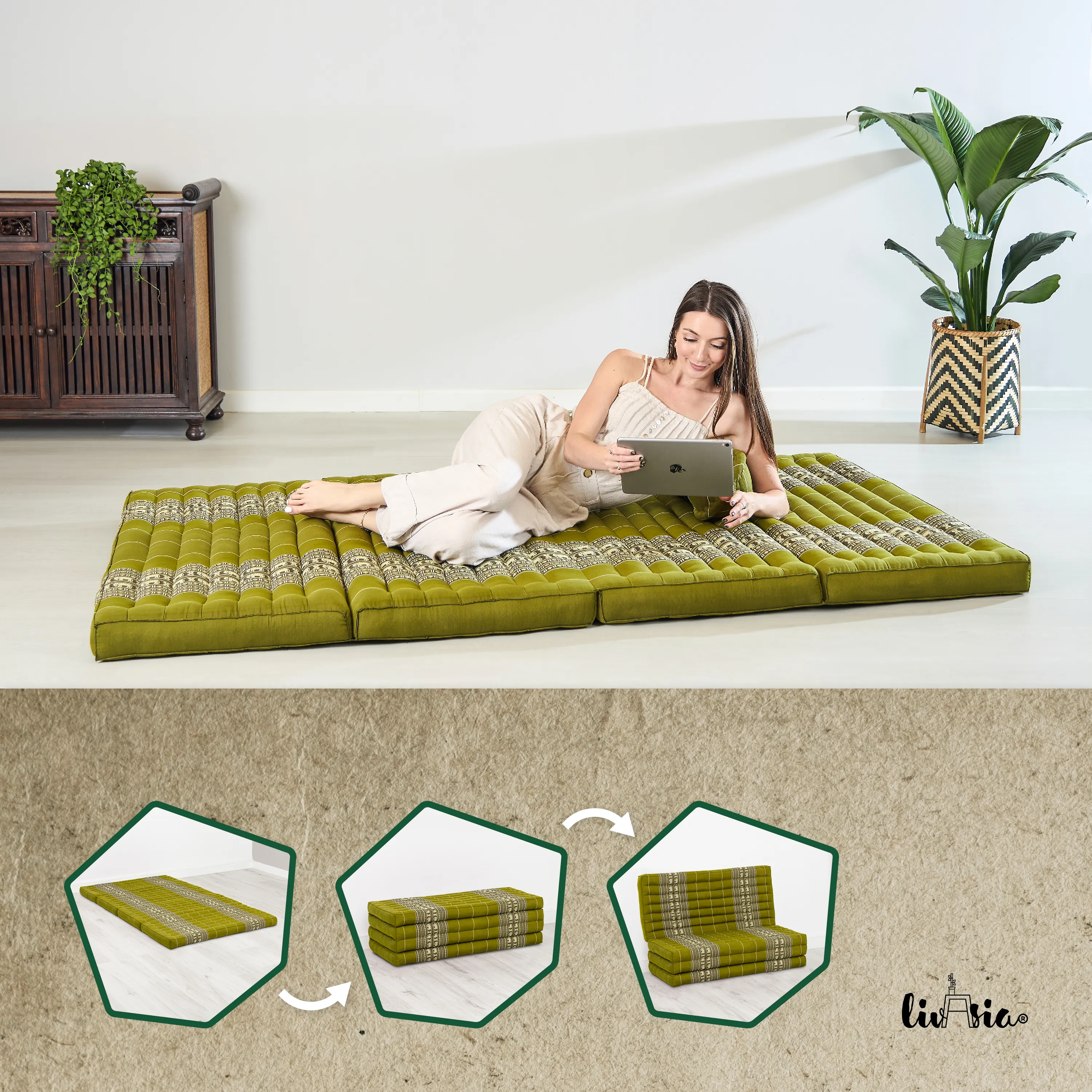 Matelas pliable en kapok, 110 cm de large, Classic