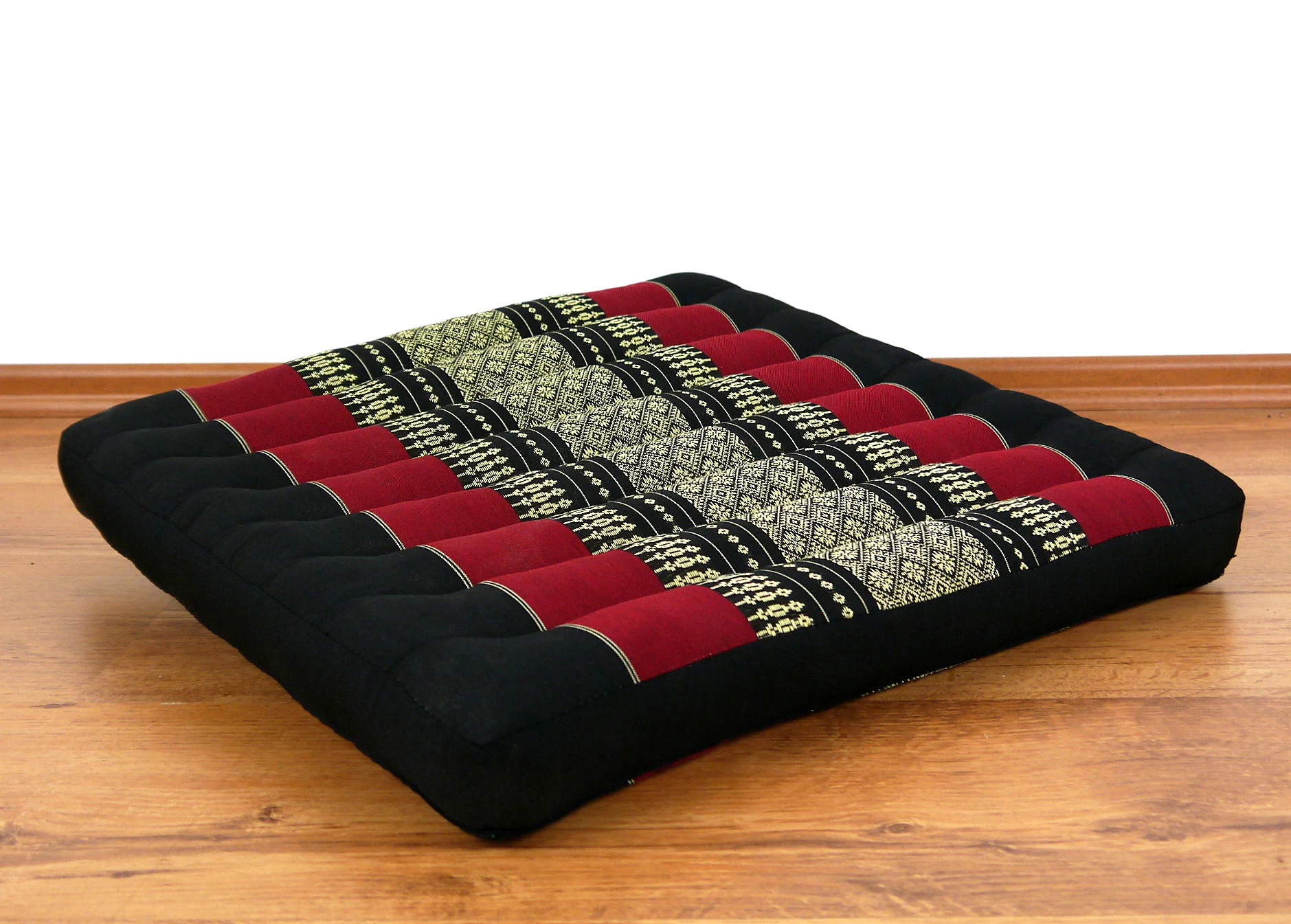 Livasia Coussin D’Assise Soie Thaï 50x50x10cm - Coussin Sol Intérieur/Extérieur Kapok Naturel, Méditation Yoga, Meuble Palette, Banc Jardin (Noir/Vert/Éléphants Soie)