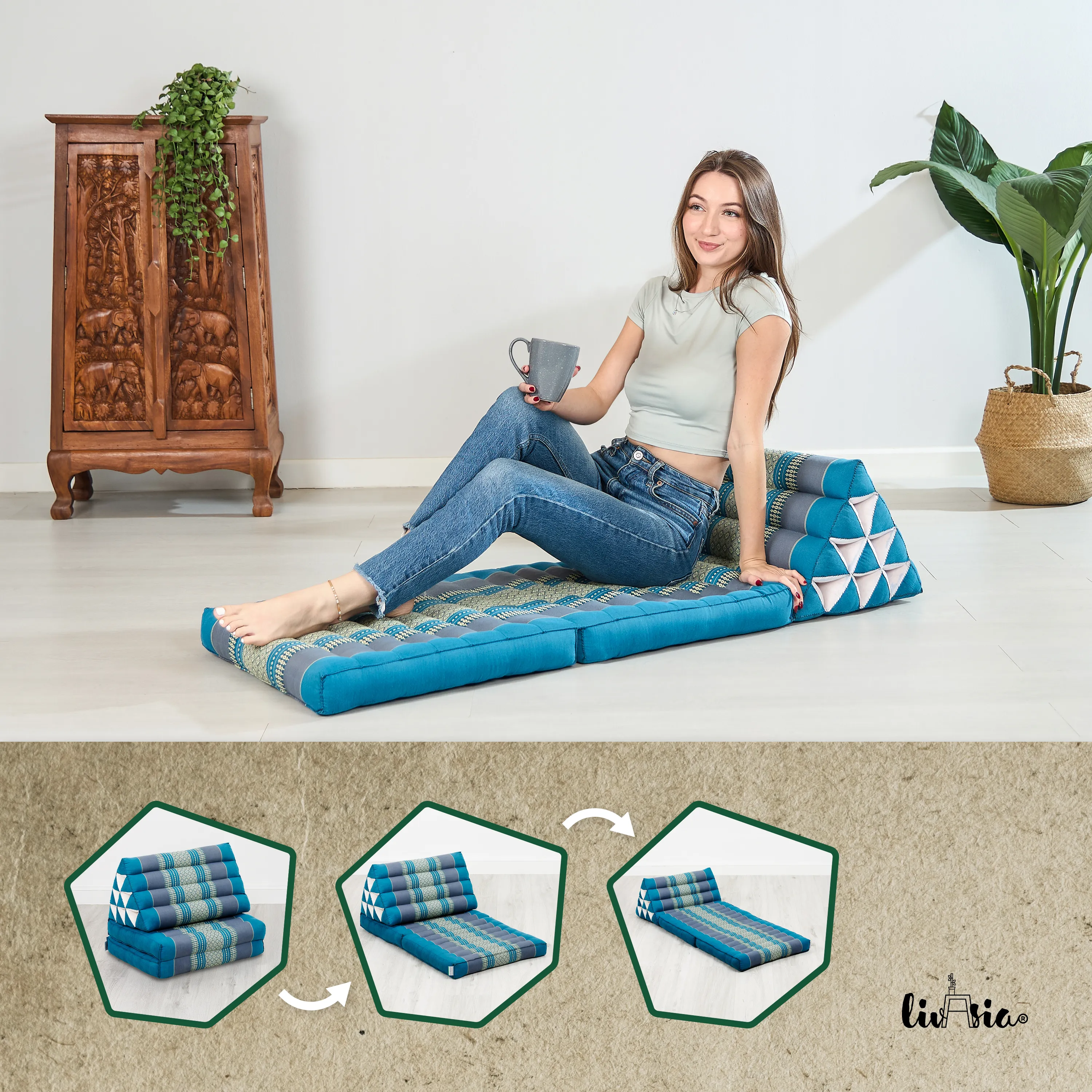 Coussin thaï avec matelas 2 parties en kapok
