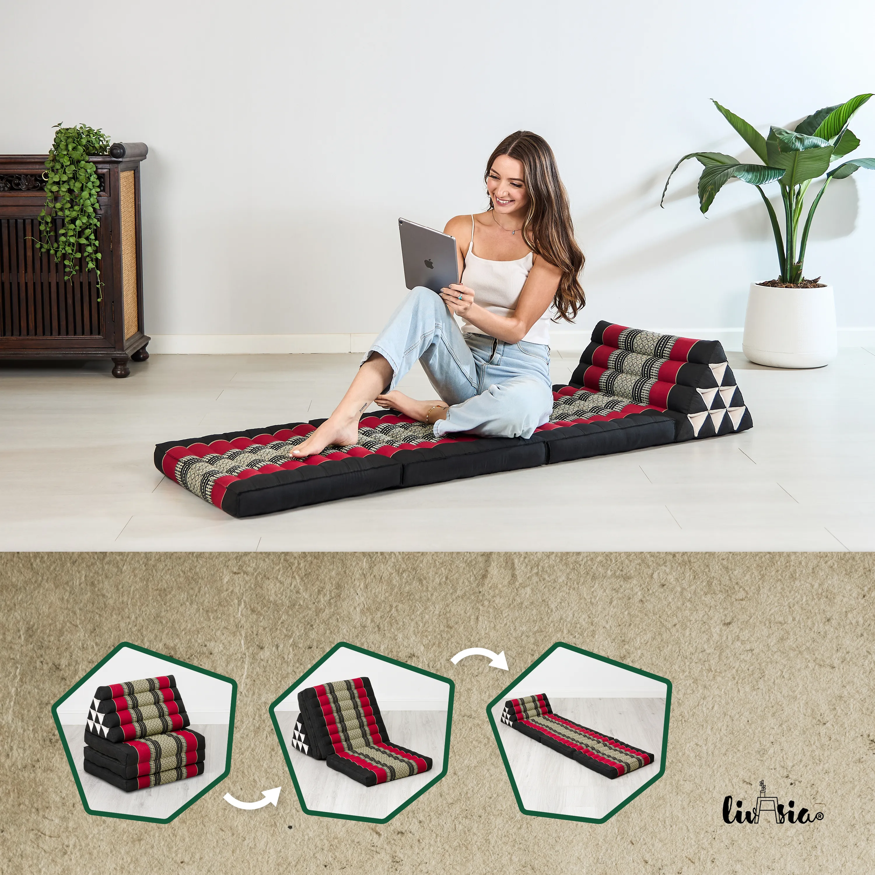 Coussin thaï avec matelas 3 parties en kapok, Classic