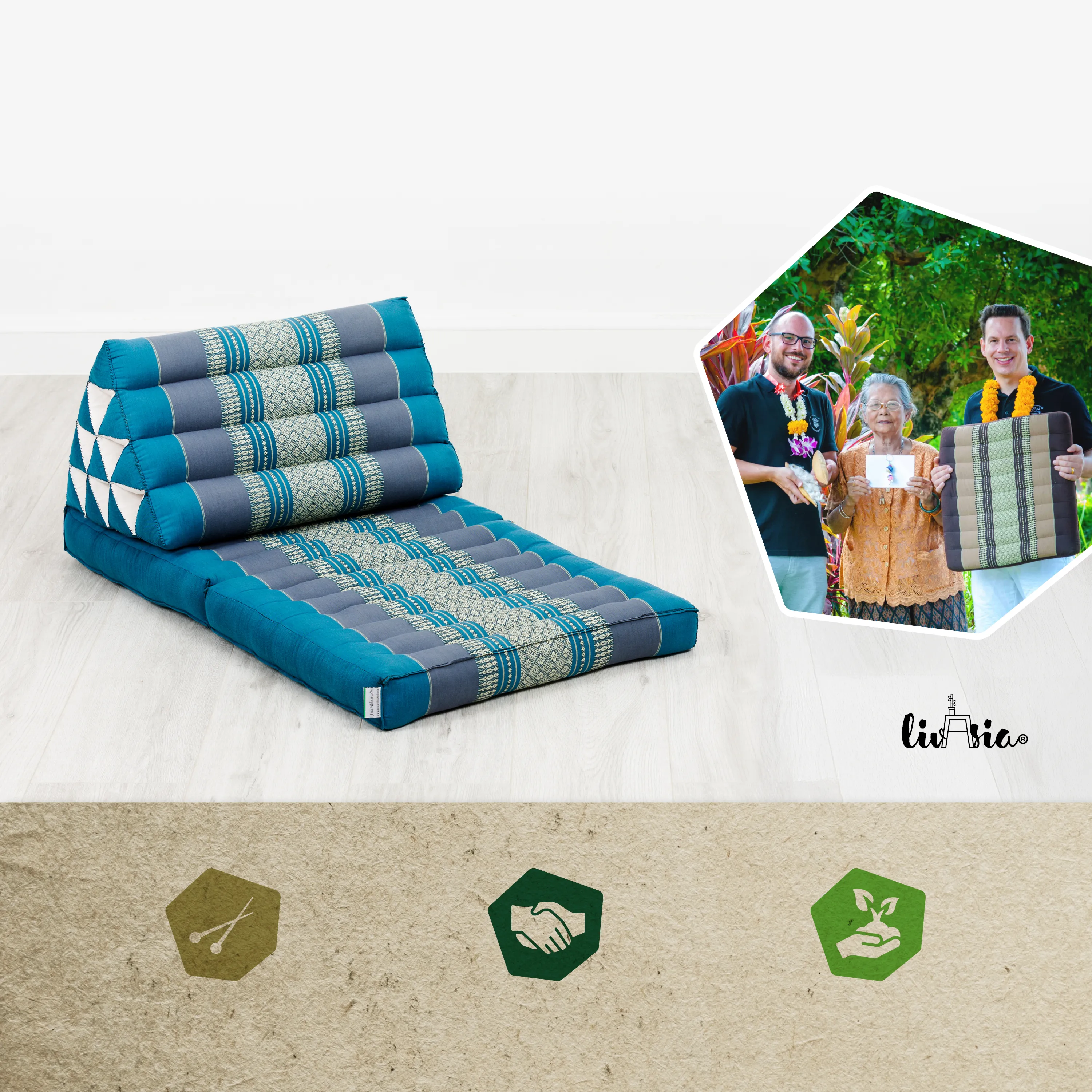 Coussin thaï avec matelas 2 parties en kapok