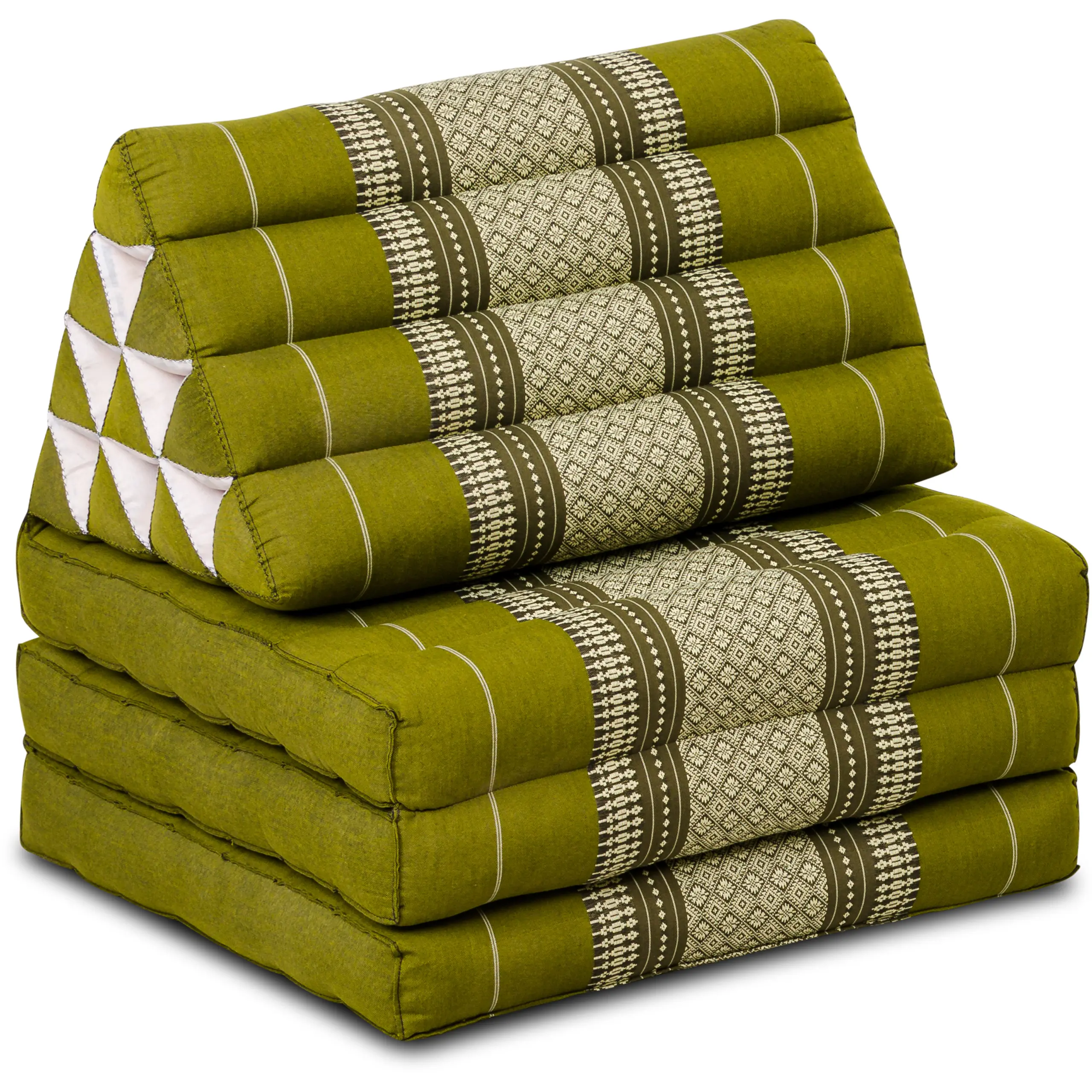 Coussin Triangle Thai XXL Vert - Remplissage Kapok, Dimensions 80x39x45 Cm - Pour Détente, Salon, Décoration Bohème - 2