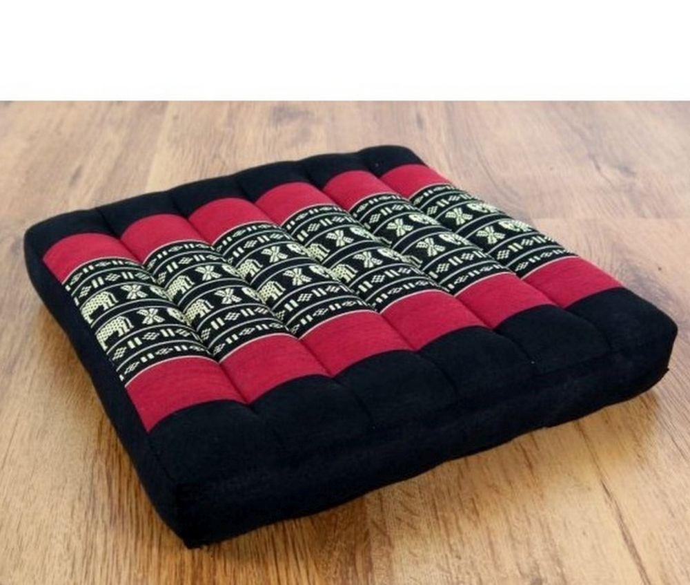 Coussin De Méditation Ergonomique Pliable - 100% Kapok, Imprimé éléphants Rouges - 25,5x19,5"