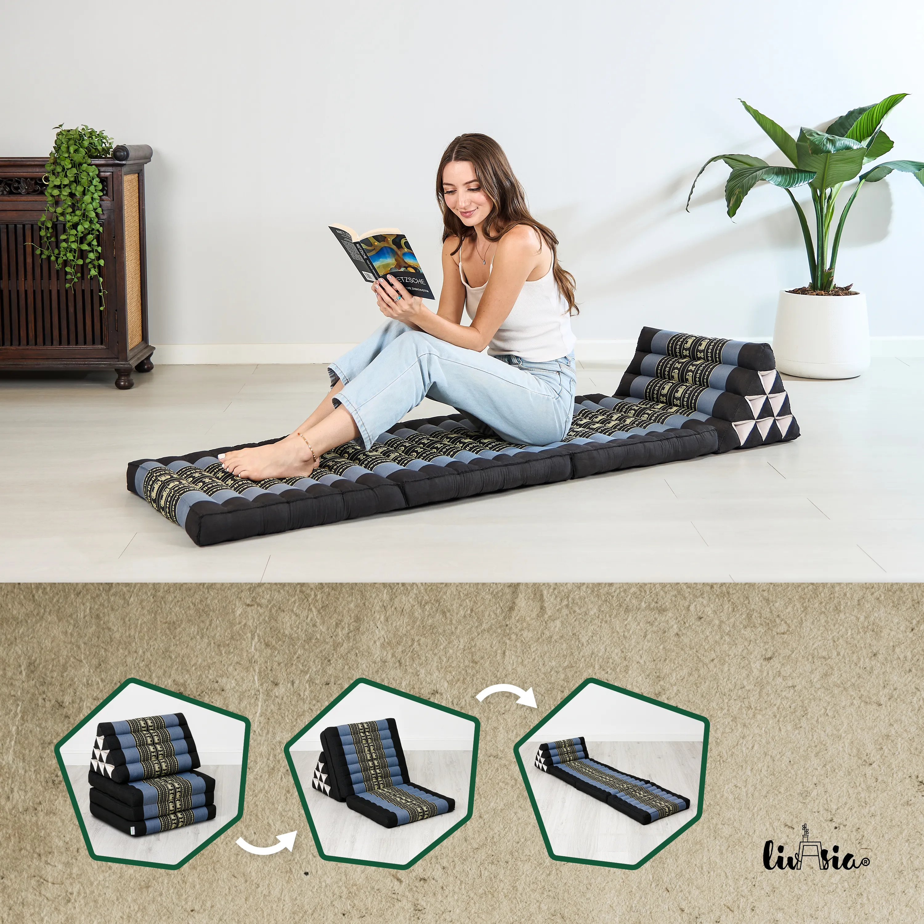 Coussin thaï avec matelas 3 parties en kapok, Classic