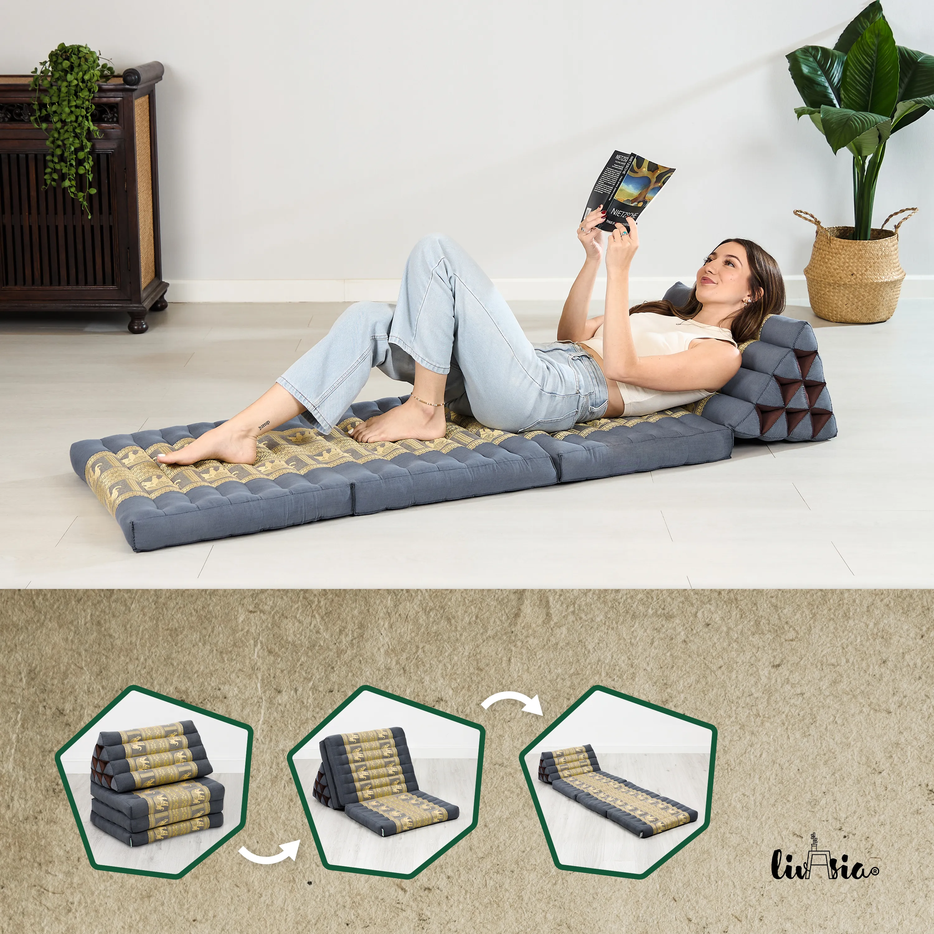 Coussin thaï avec matelas 3 parties en kapok, Deluxe