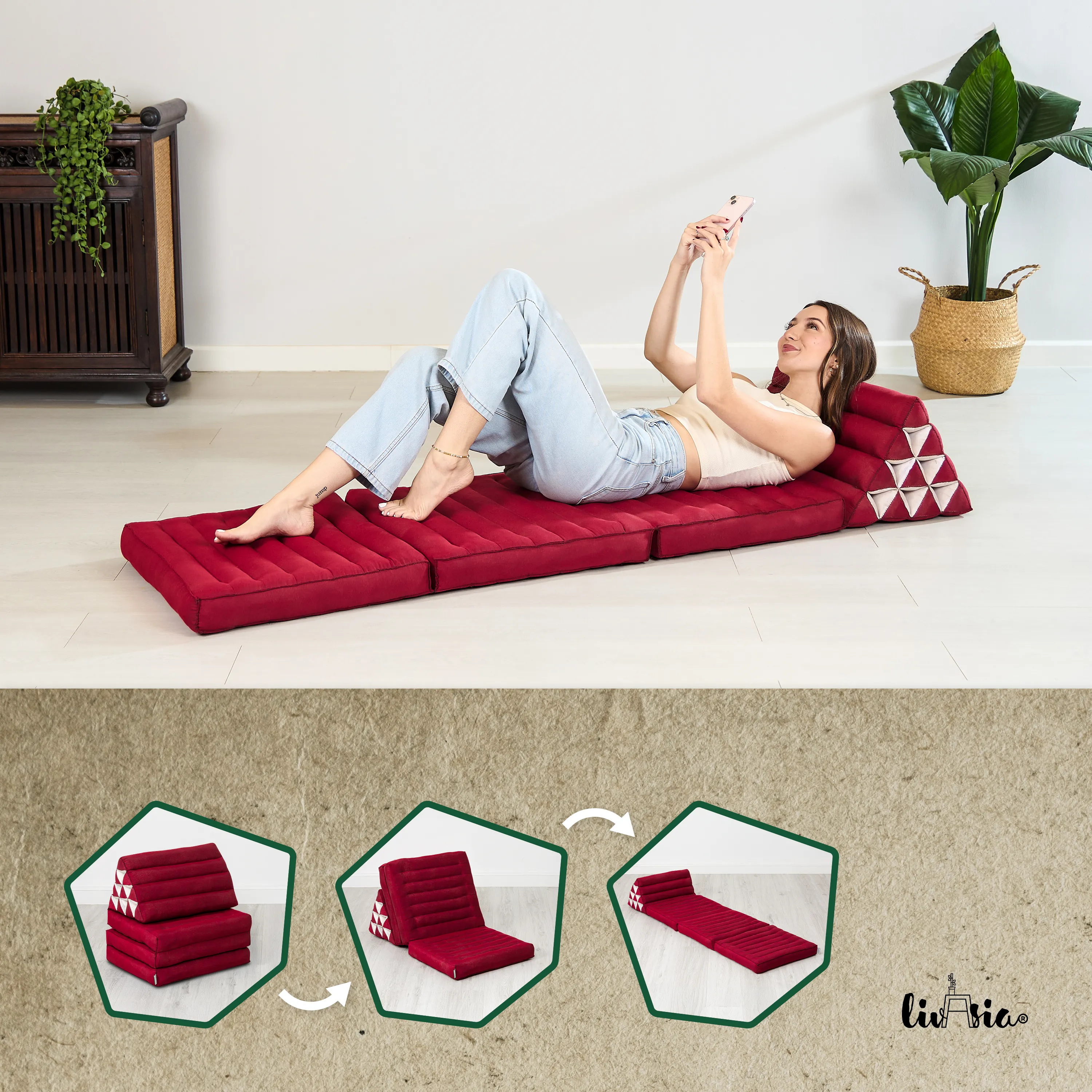 Coussin thaï avec matelas 3 parties en kapok, Basic