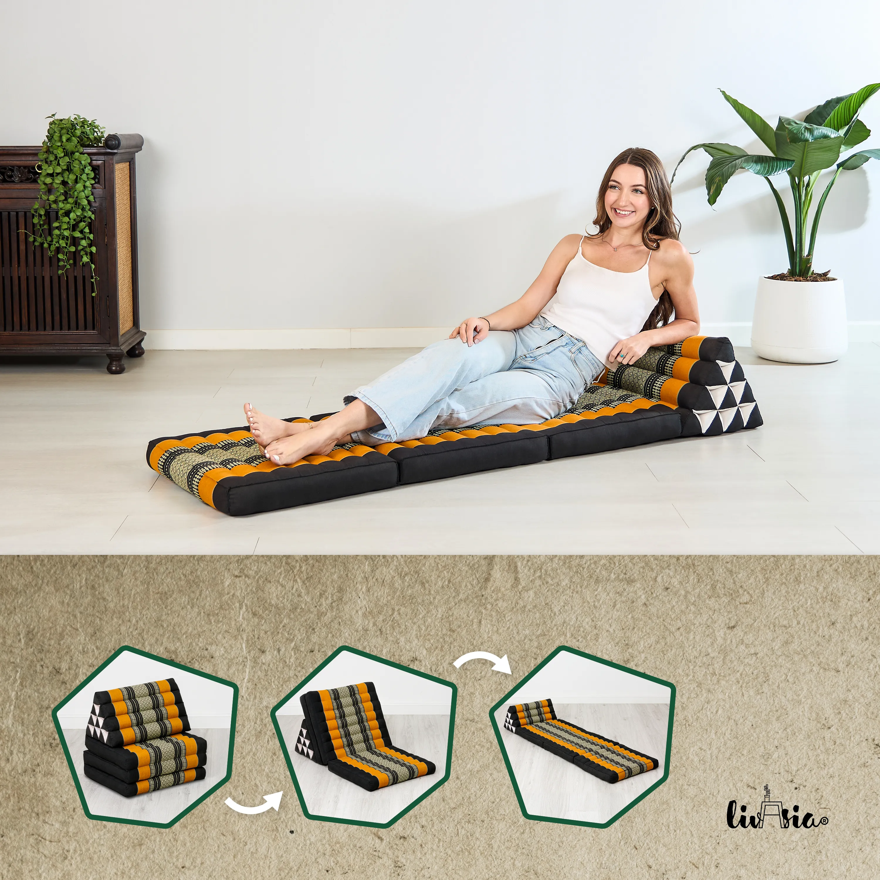 Coussin thaï avec matelas 3 parties en kapok, Classic