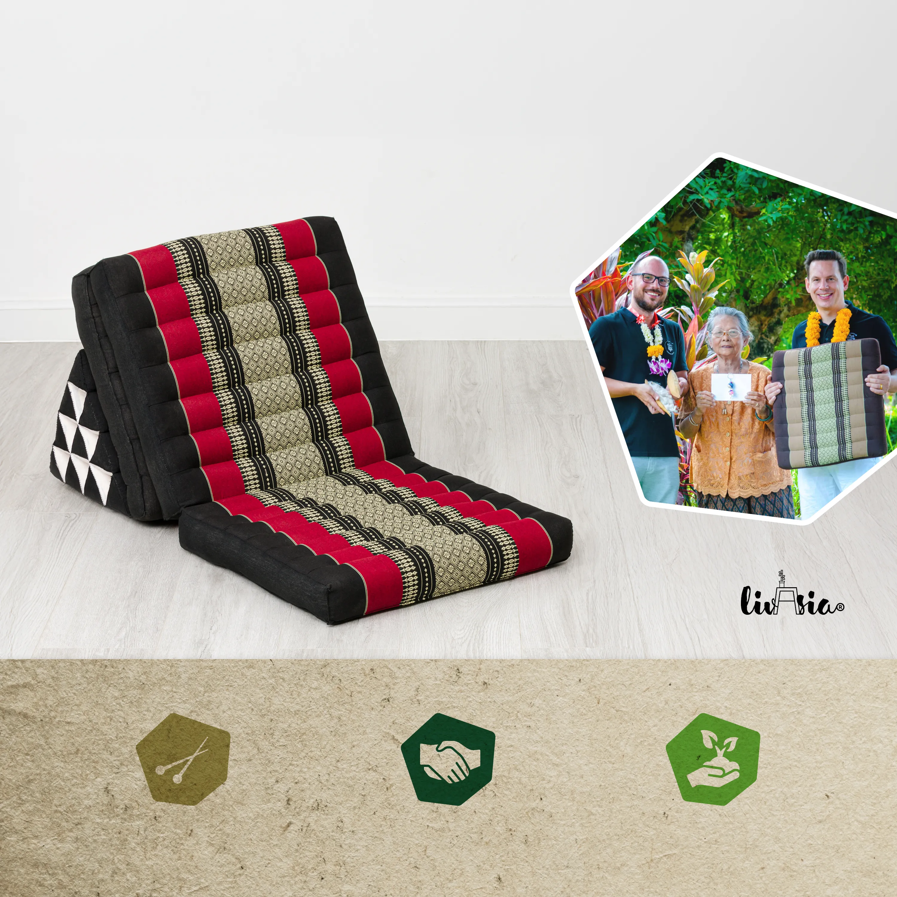 Coussin thaï avec matelas 3 parties en kapok, Classic