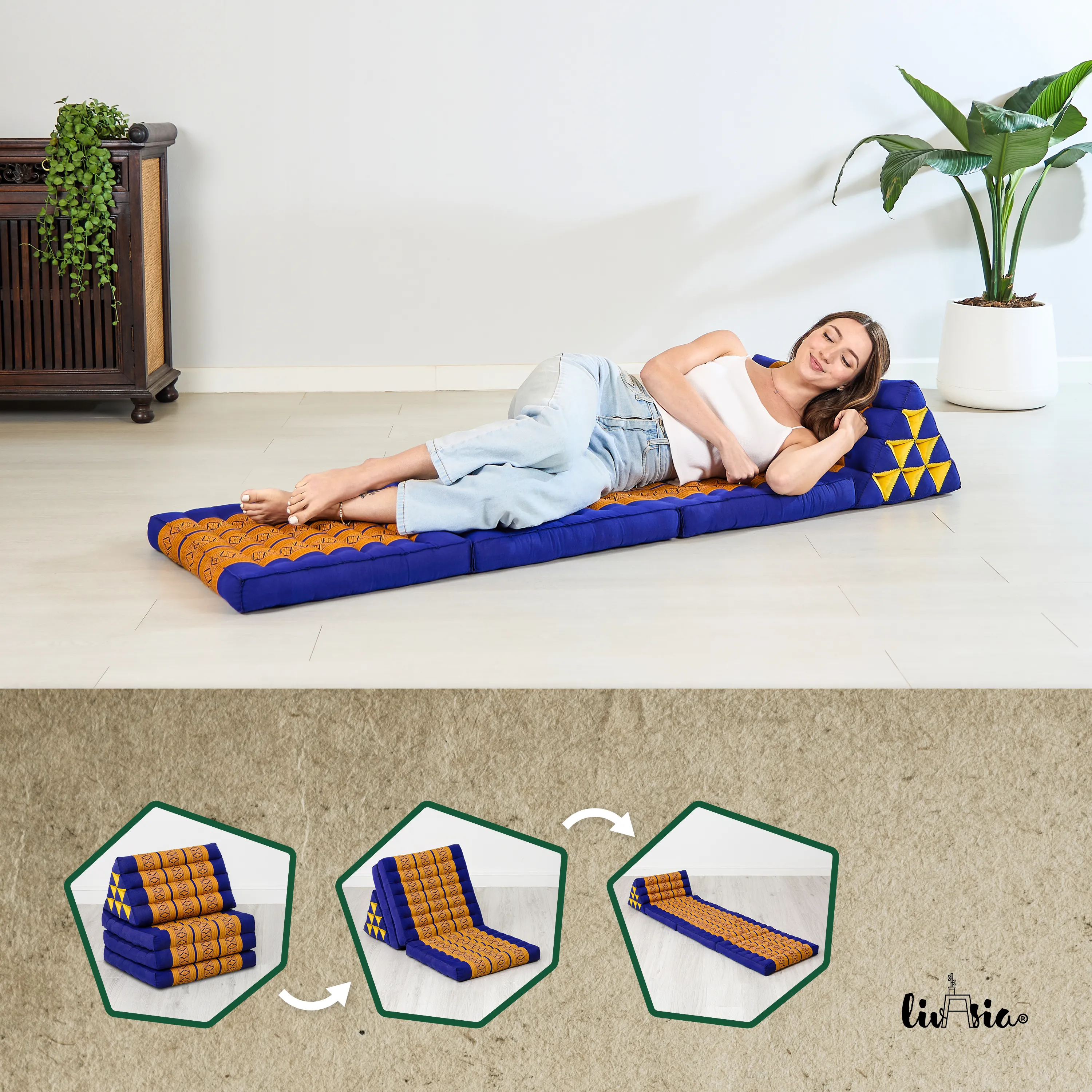 Coussin thaï avec matelas 3 parties en kapok, Classic