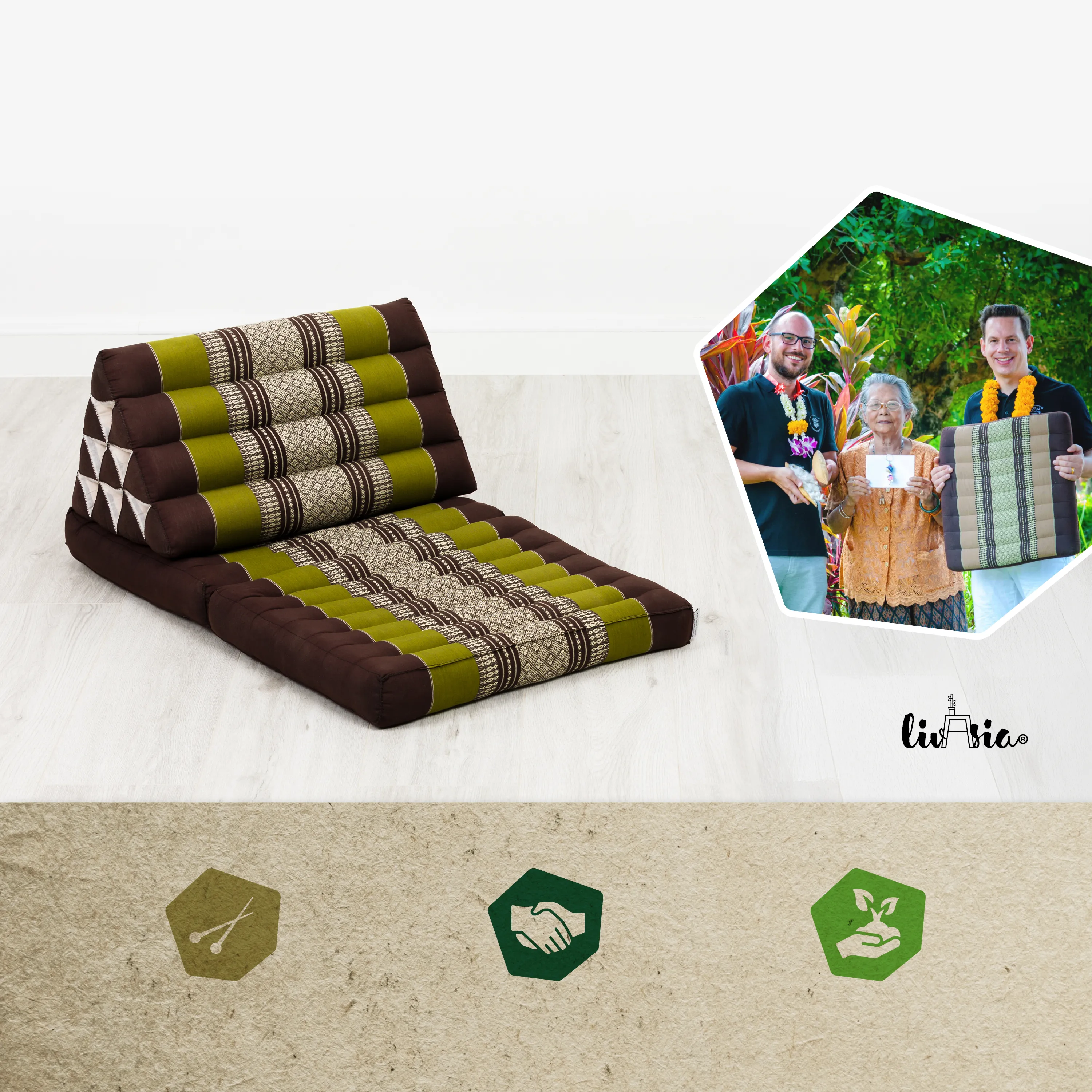 Coussin thaï avec matelas 2 parties en kapok