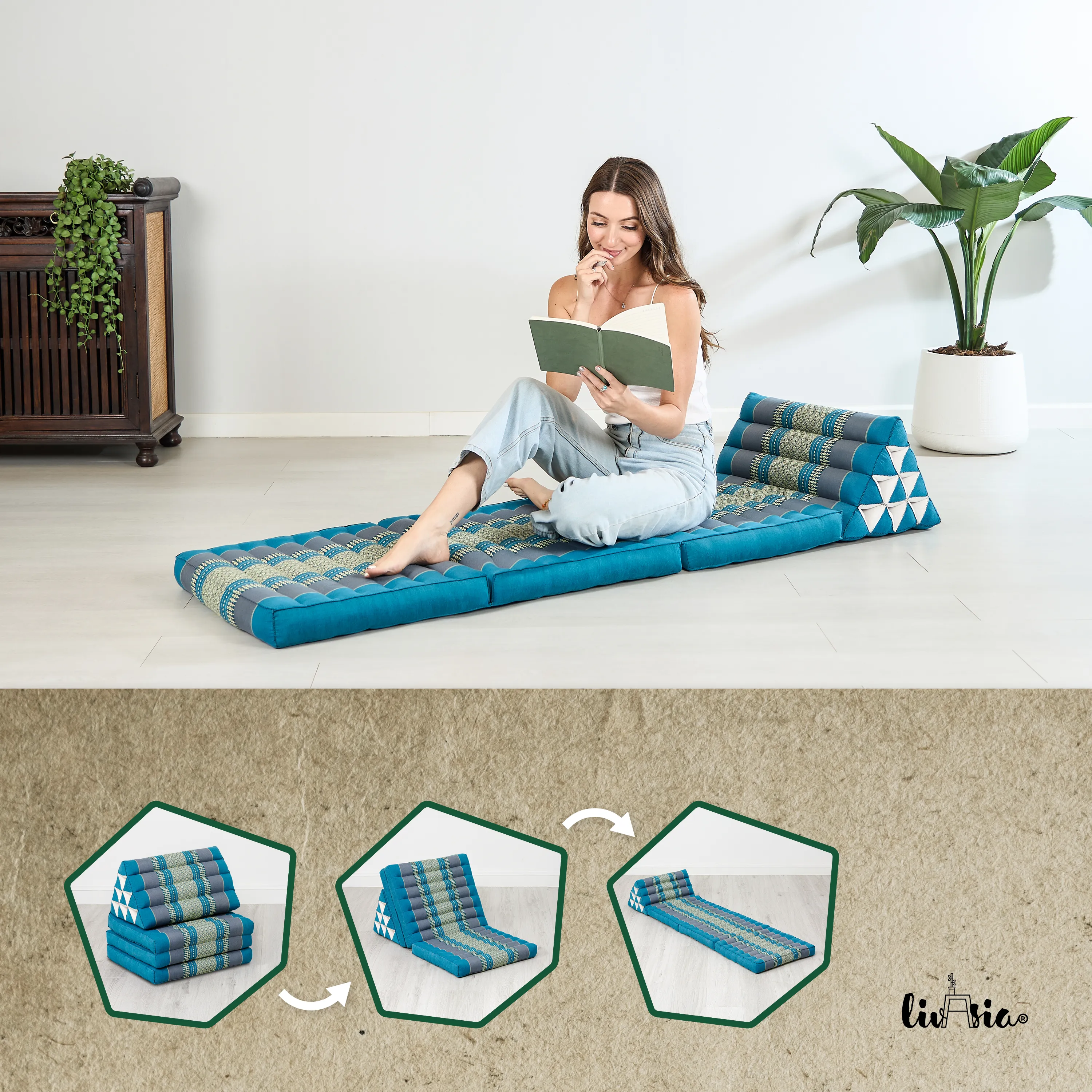 Coussin thaï avec matelas 3 parties en kapok, Classic