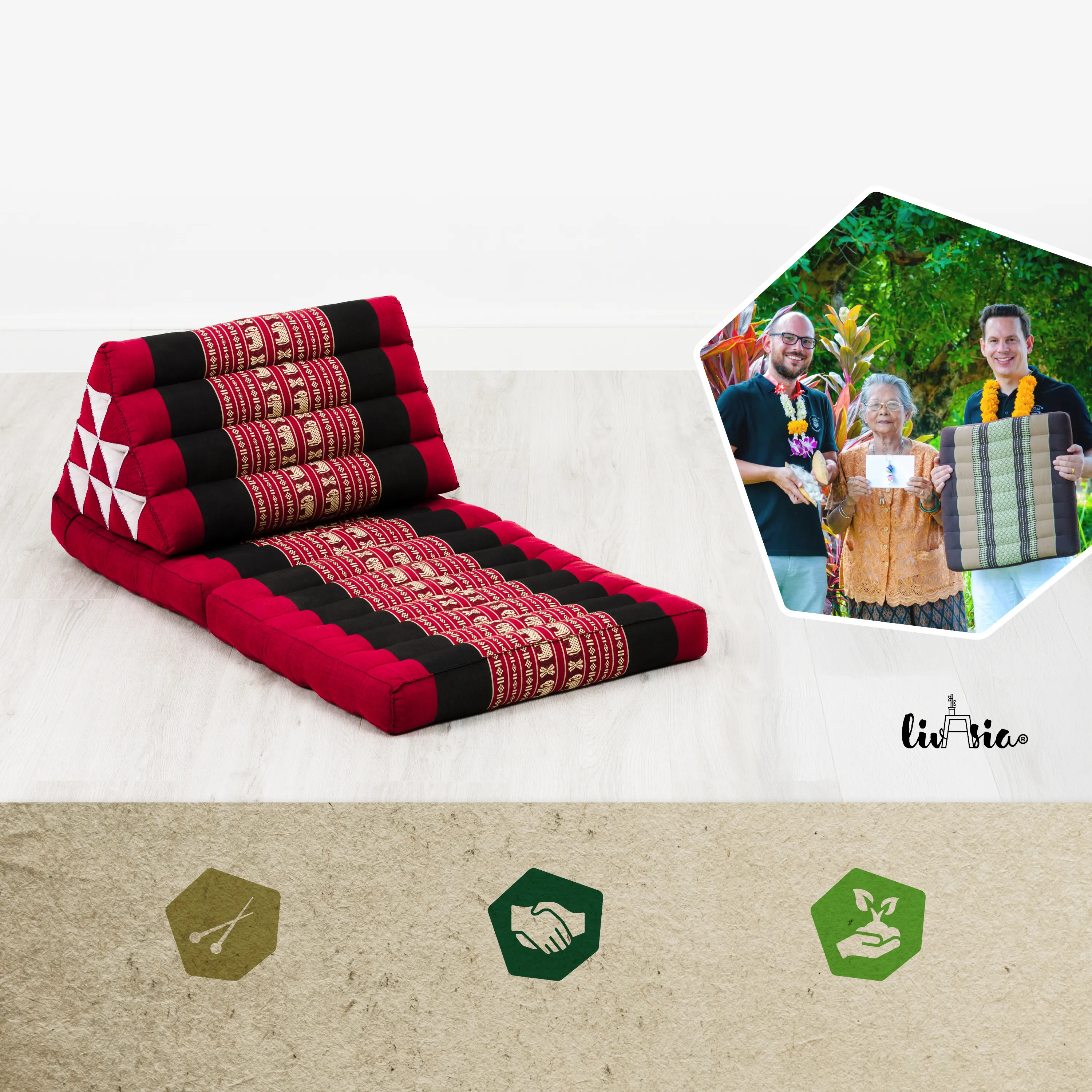 Coussin thaï avec matelas 2 parties en kapok